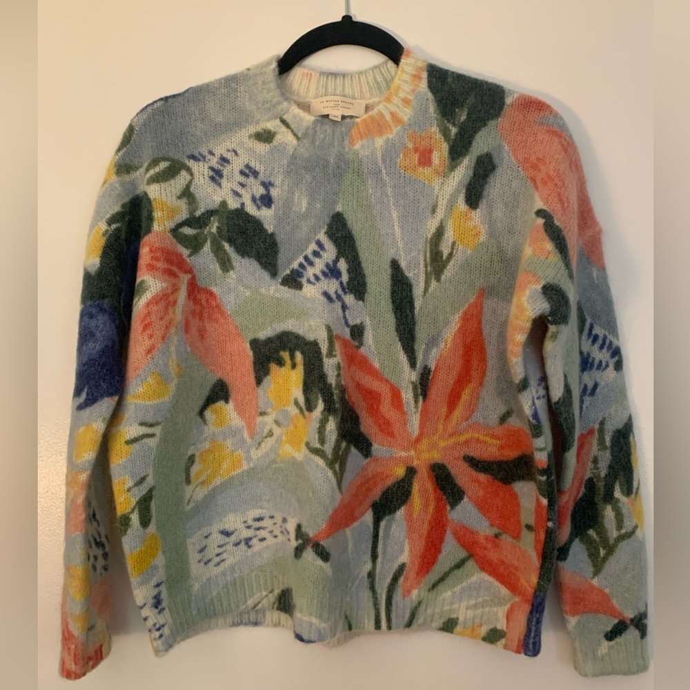 La Maille Sézane Crew-Neck Sweater, Floral (XS)